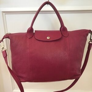 Longchamp Burgundy Leather Top-Handle Shoulder Bag